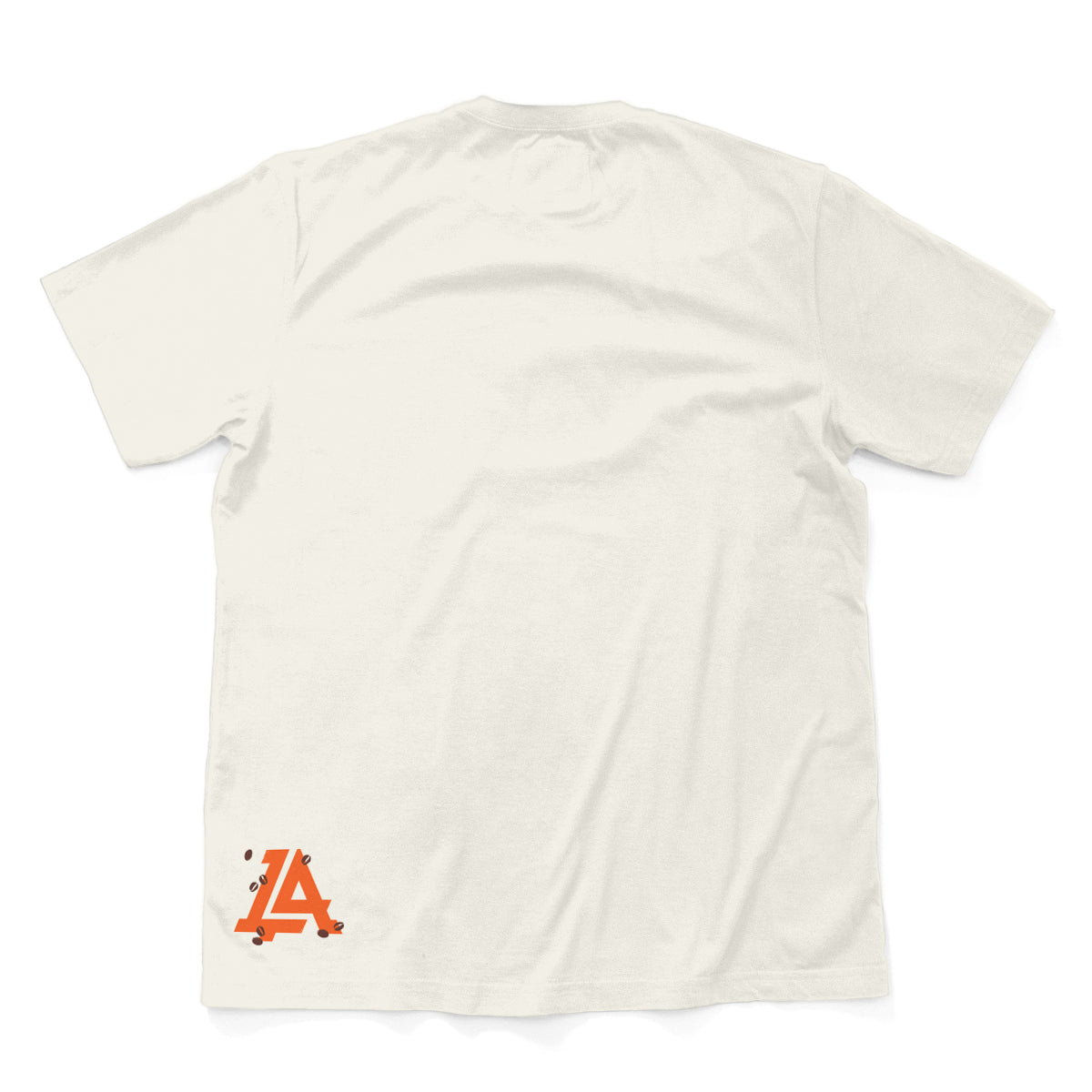 Lost Art Canada - brown orange print on natural eco lost art coffee donut tee back view