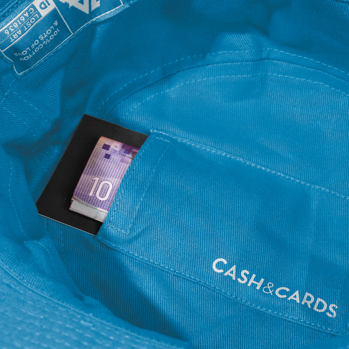 Lost Art Canada - blue coloured bucket hat inside pocket view