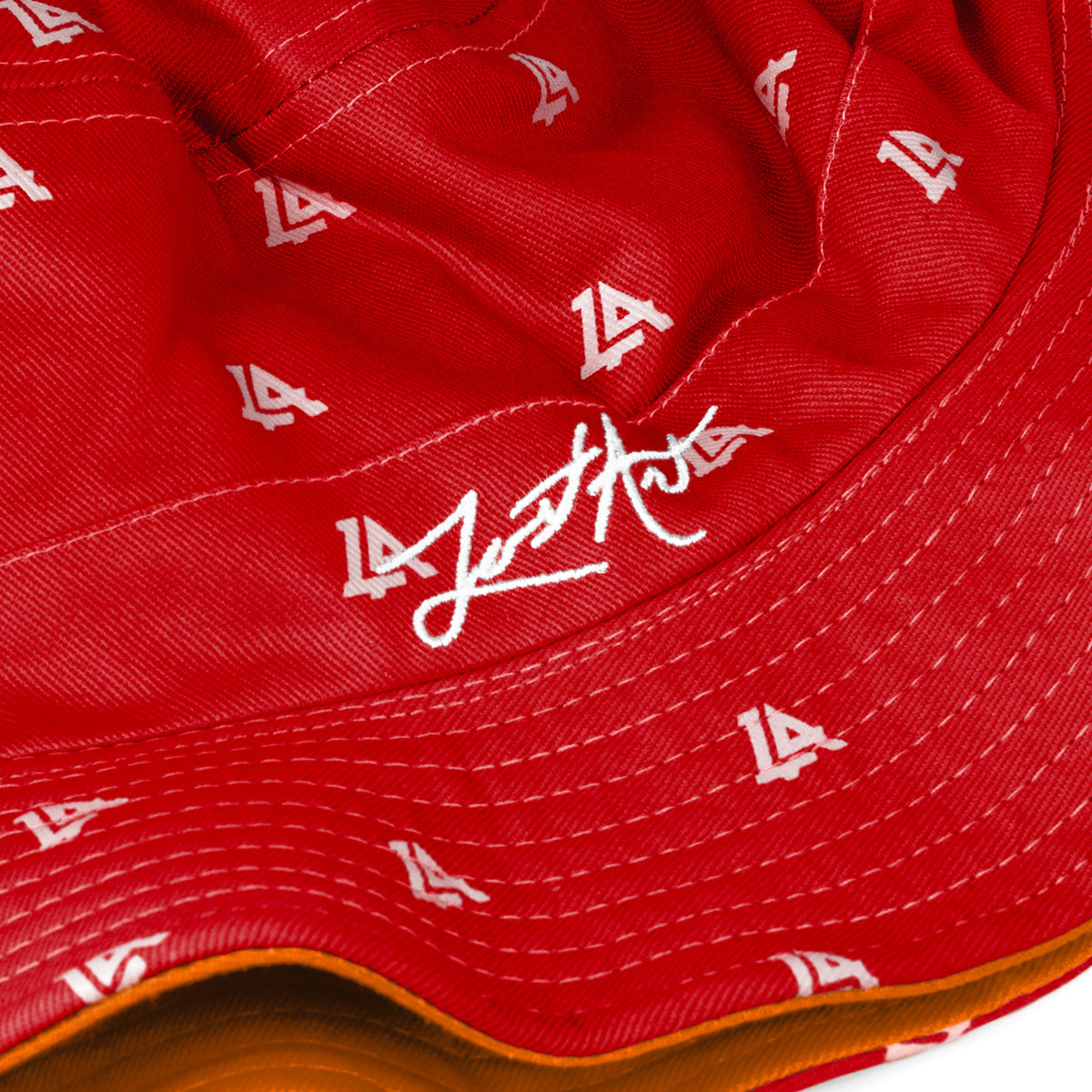 Lost Art Canada - red orange coloured bucket hat inside close up