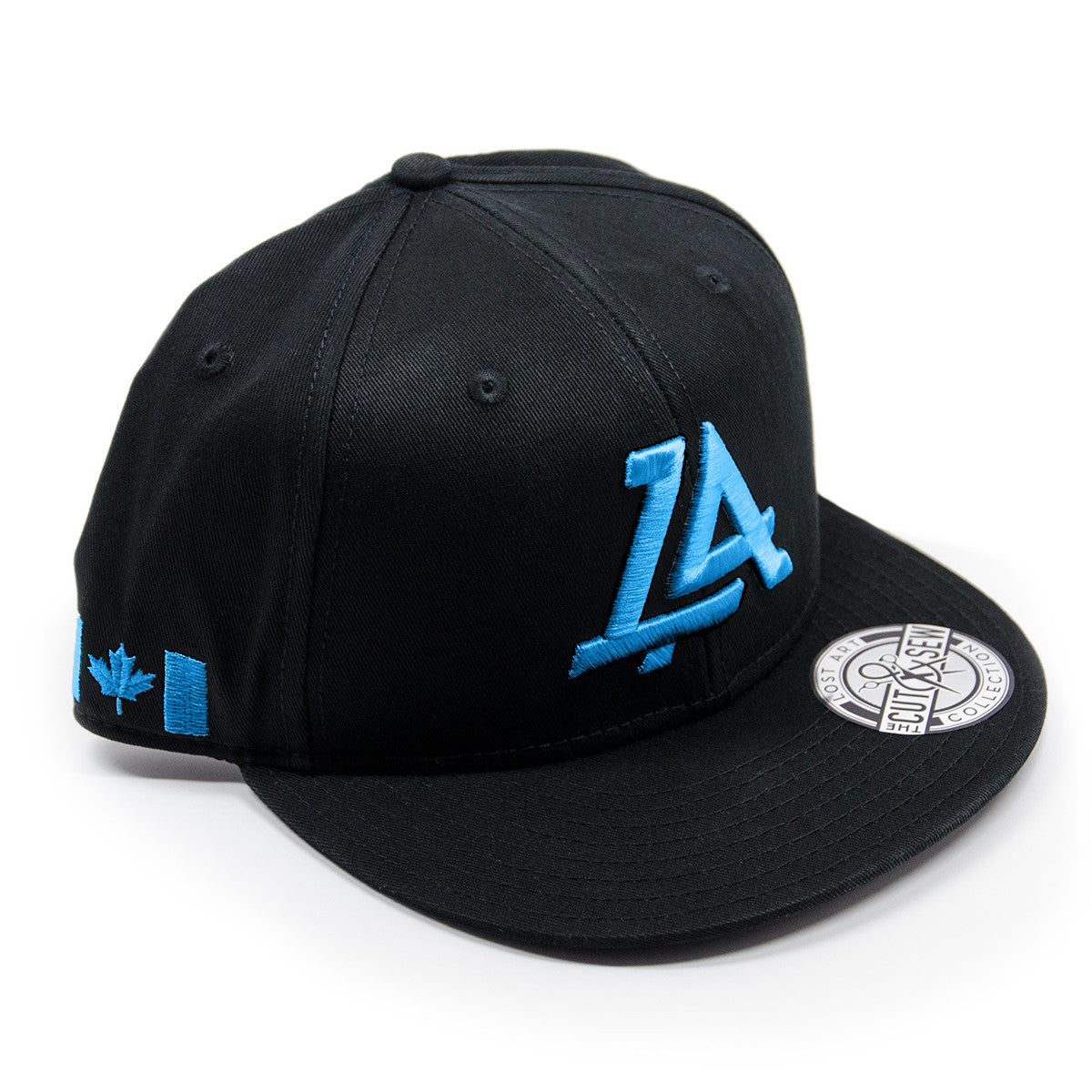 Lost Art Canada - blue logo black snapback hat front view
