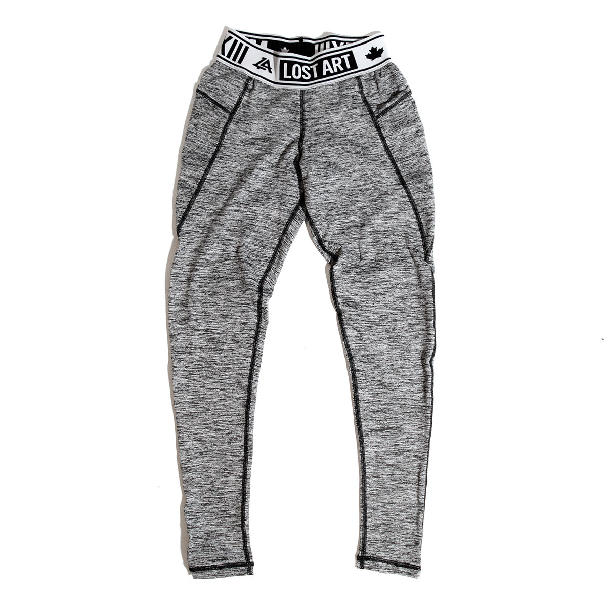 Lost Art Canada - heathered grey and black leggings front view