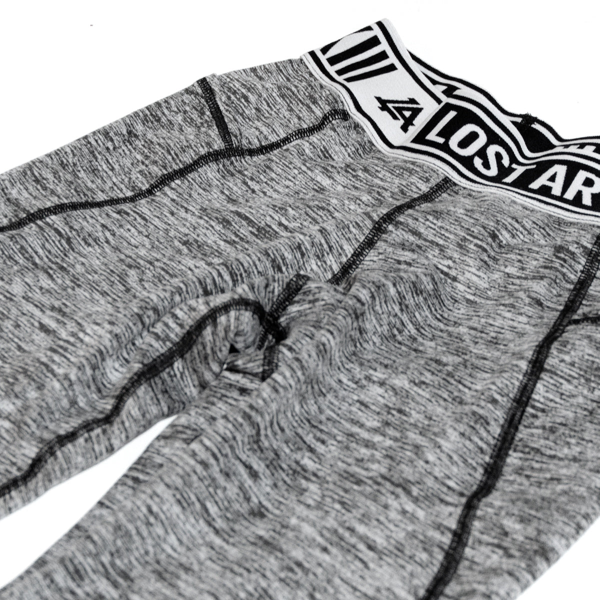 Lost Art Canada - heathered grey and black leggings close up view