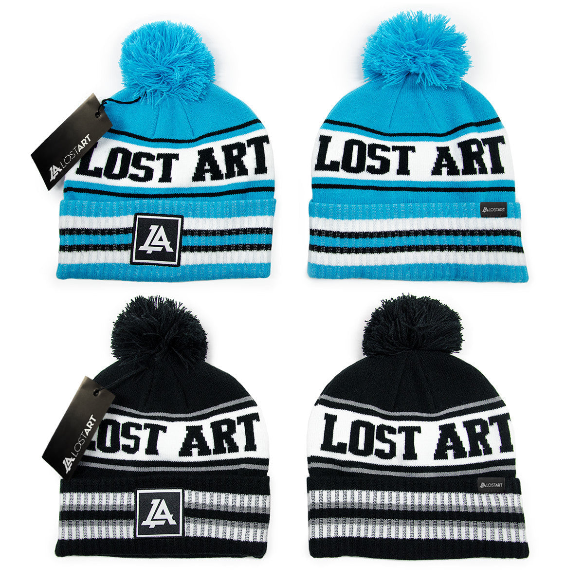 Lost Art Canada - black and blue pompom winter toques
