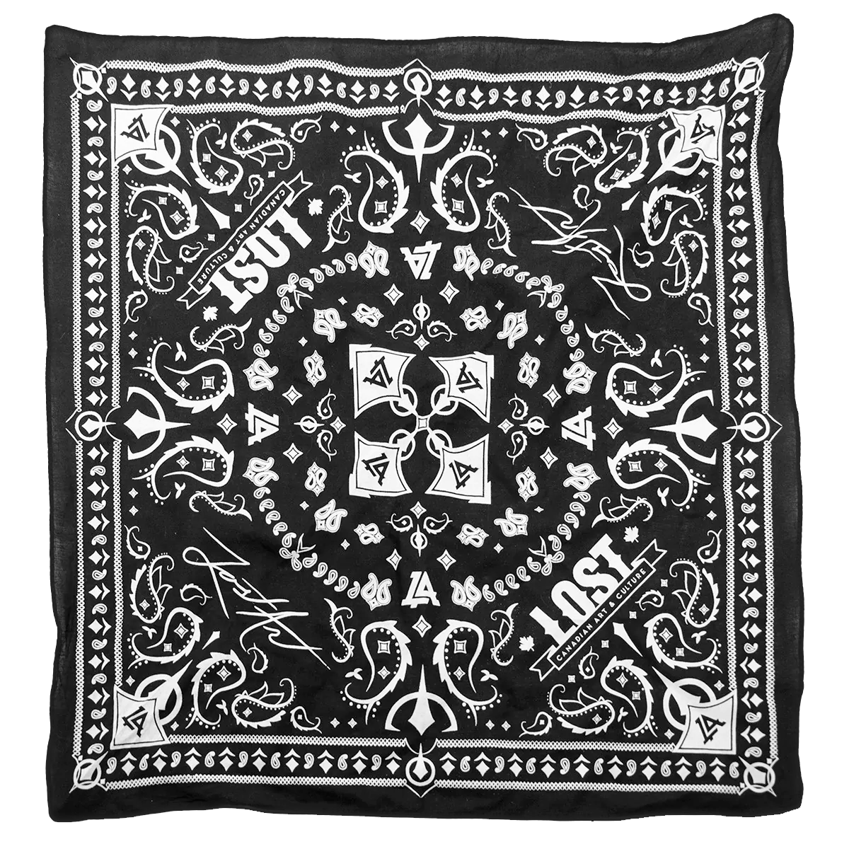 Lost Art Canada - custom black bandana front view