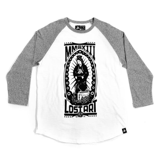 Lost Art Canada - white and grey blessed virgin mary baseball tee front view
