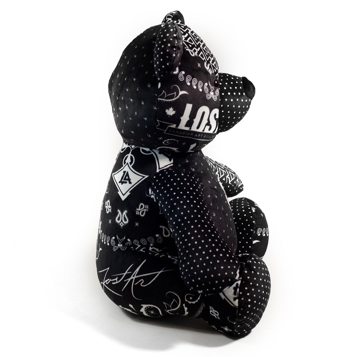 Lost Art Canada - black white patterned teddy bear right side view