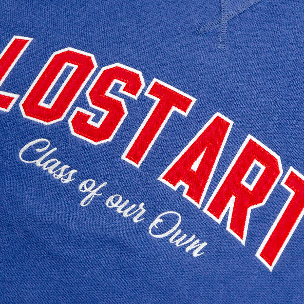 Lost Art Canada - blue lost art class crewneck sweatshirt front applique view