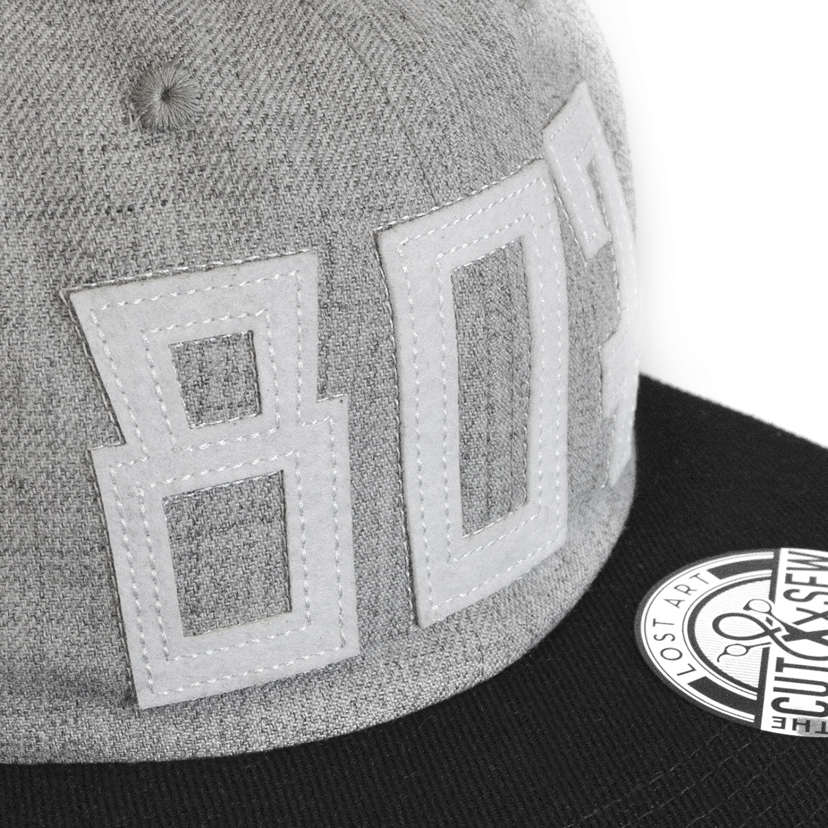 Lost Art Canada - white 807 grey wool mix snapback hat close up