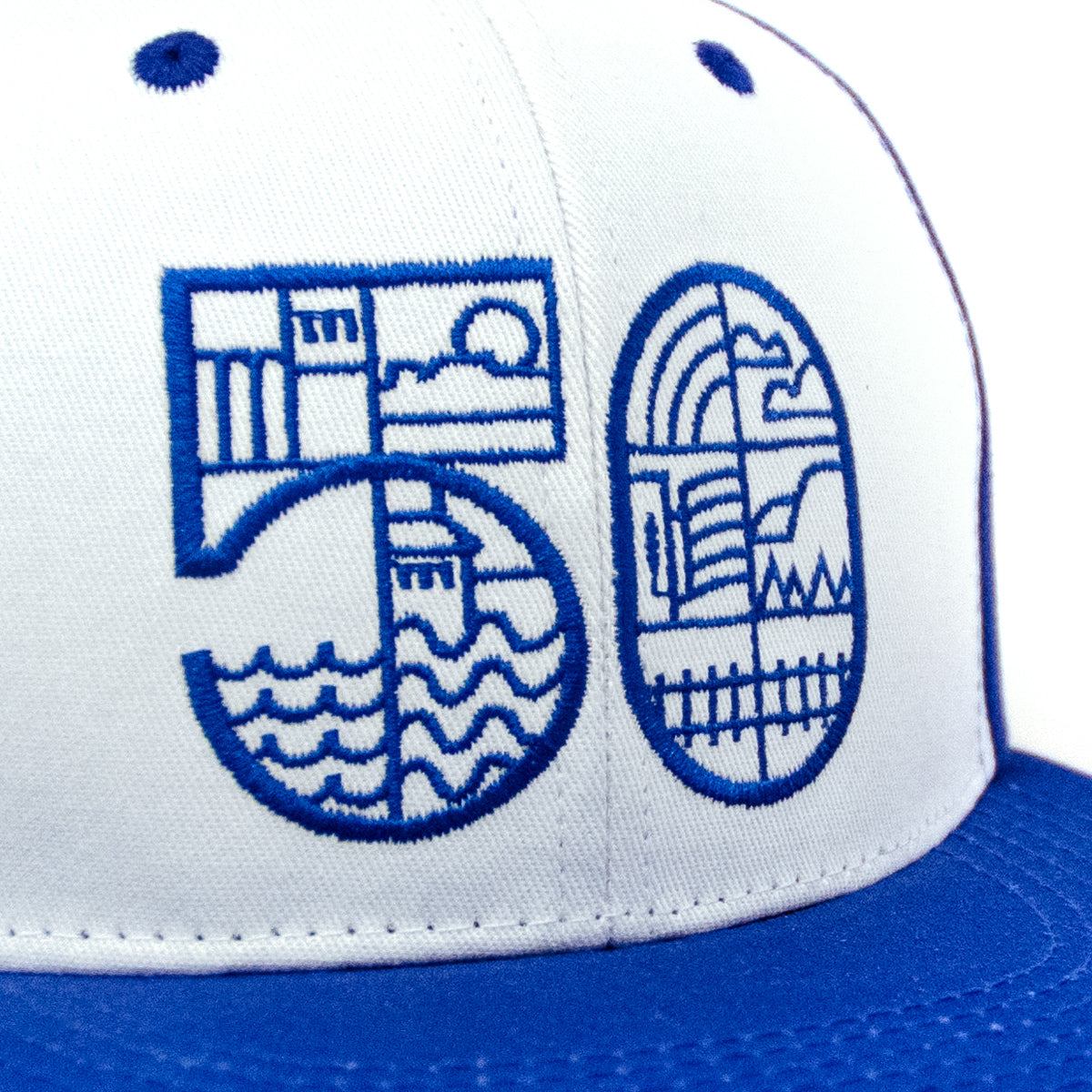 Lost Art Canada - blue one city snapback hat close up view