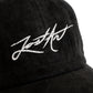 Lost Art Canada - black suede white signature logo strapback dad hat close up