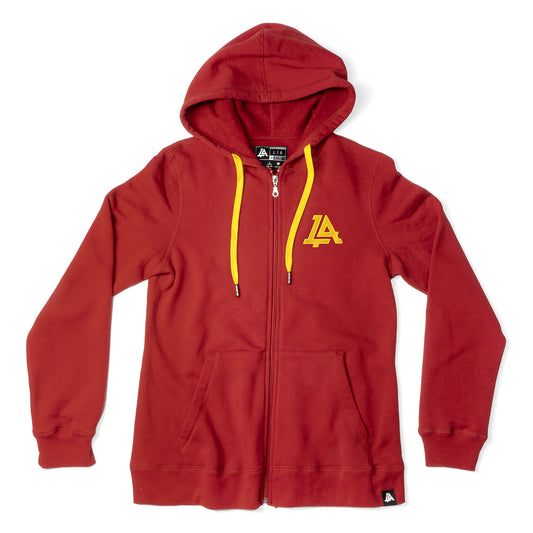 Lost Art Canada - red and yellow duotone womens hoodie zipped sweatshirt front view