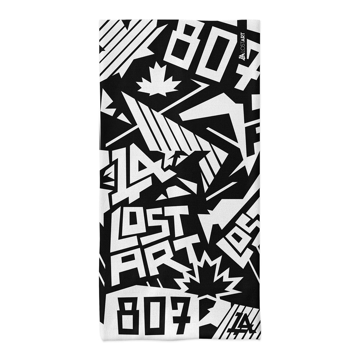 Lost Art Canada - all-over print black white neck tube flat view