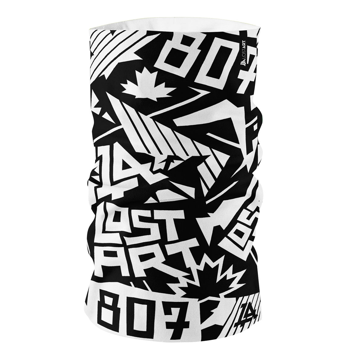 Lost Art Canada - all-over print black white neck tube front view