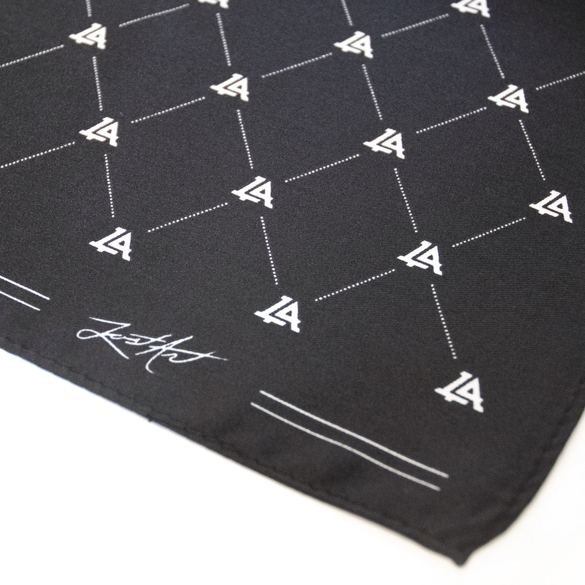 Lost Art Canada - custom black silk bandana close up view