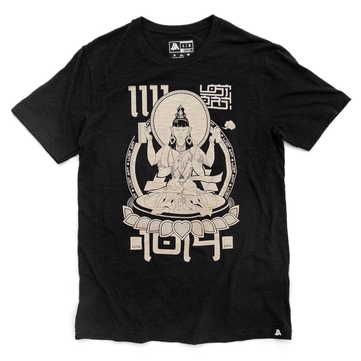 Lost Art Canada - discharge print black buddha tee front view