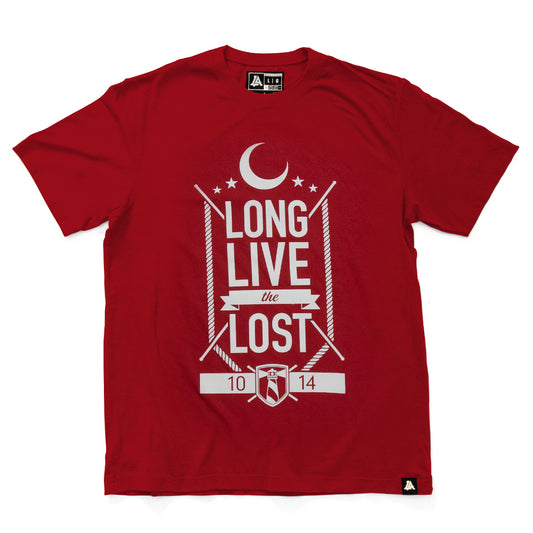 Lost Art Canada - white on red lost art long live the lost tee front view