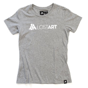 Lost Art Canada - white on grey basic women logo tee front view
