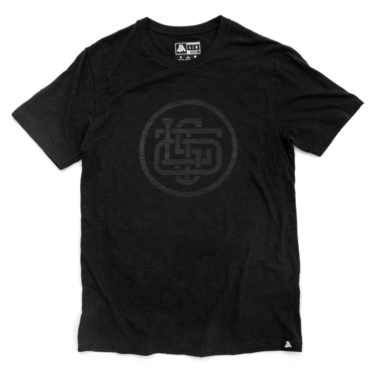 Lost Art Canada - black on black lost monogram tee front view