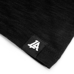 Lost Art Canada - black on black lost monogram tee front tag view