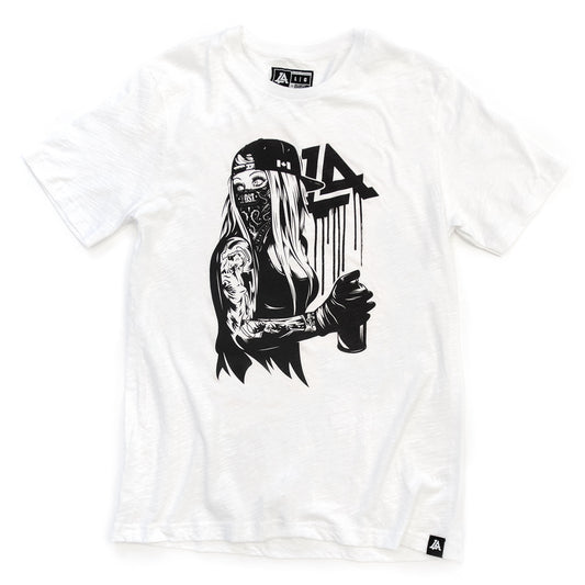 Lost Art Canada - white and black graffiti vandal tee front view